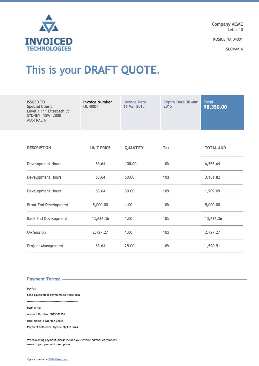 Xero Custom Invoice Template