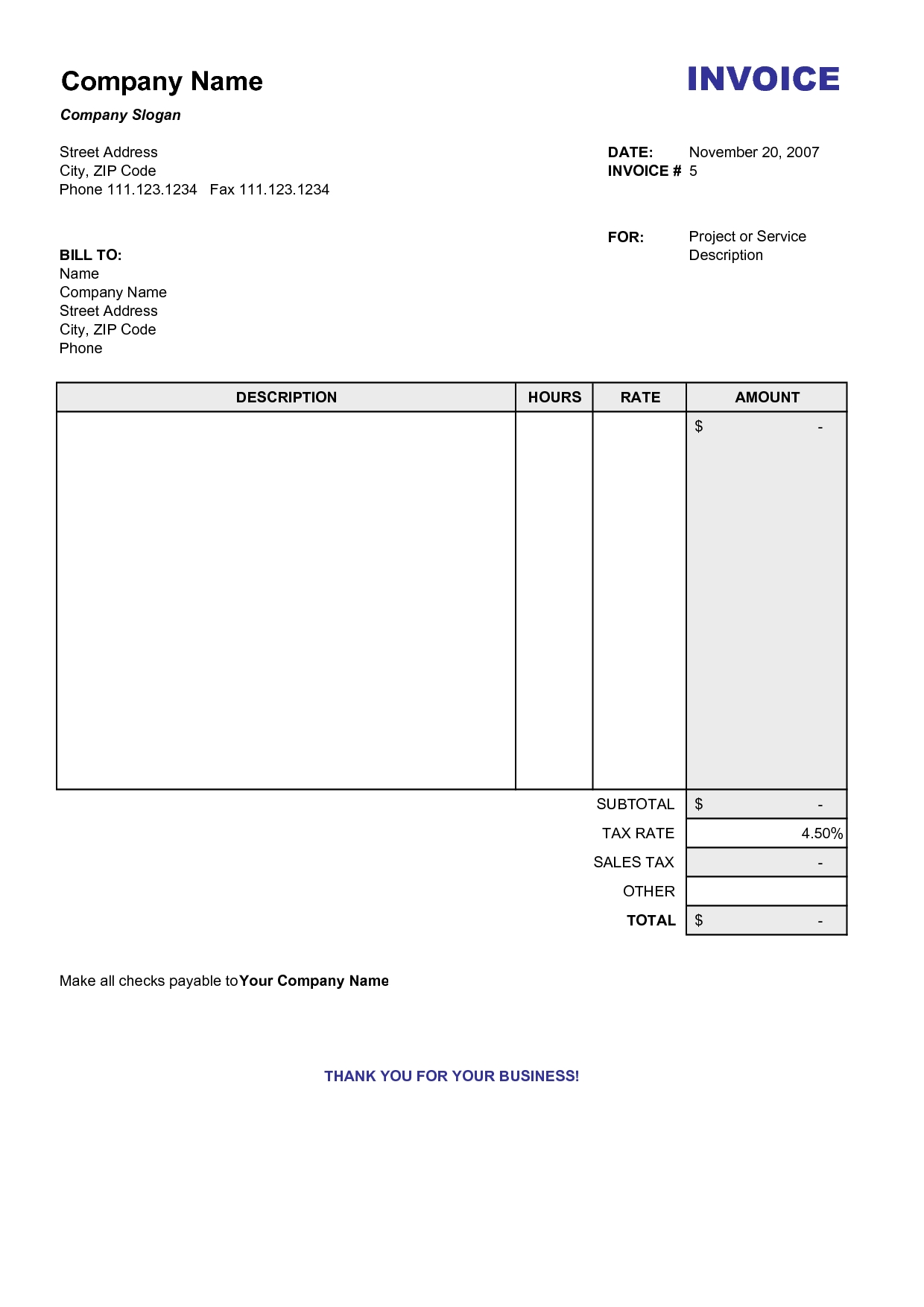 blank invoice templates blank service invoice blankinvoice 1240 X 1754