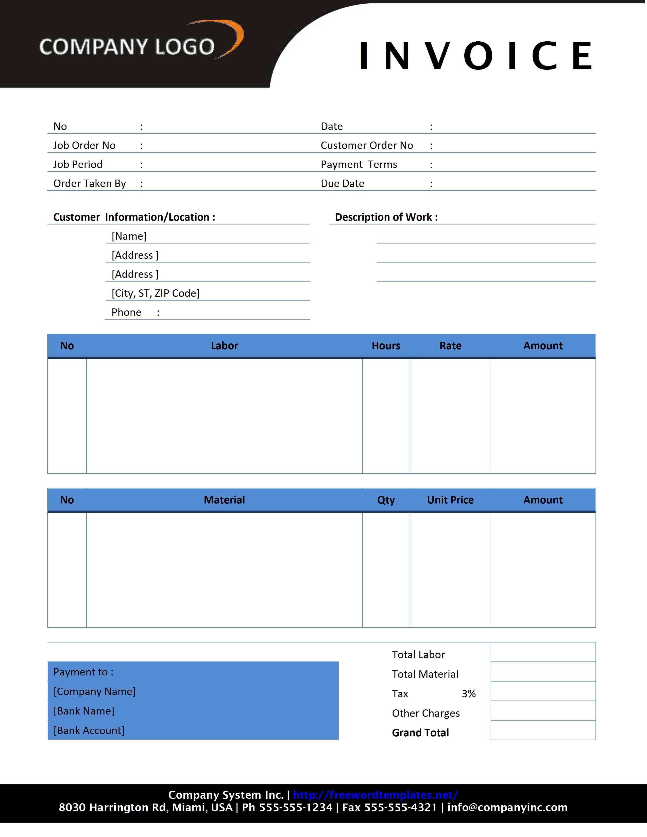 contractor invoice template free microsoft word templates labor invoice template free