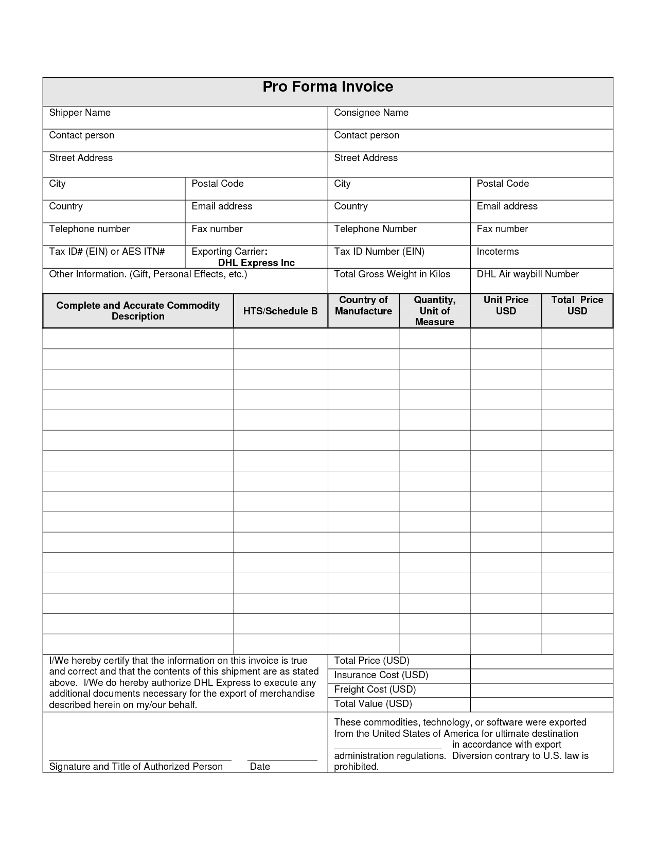 dhl international invoice