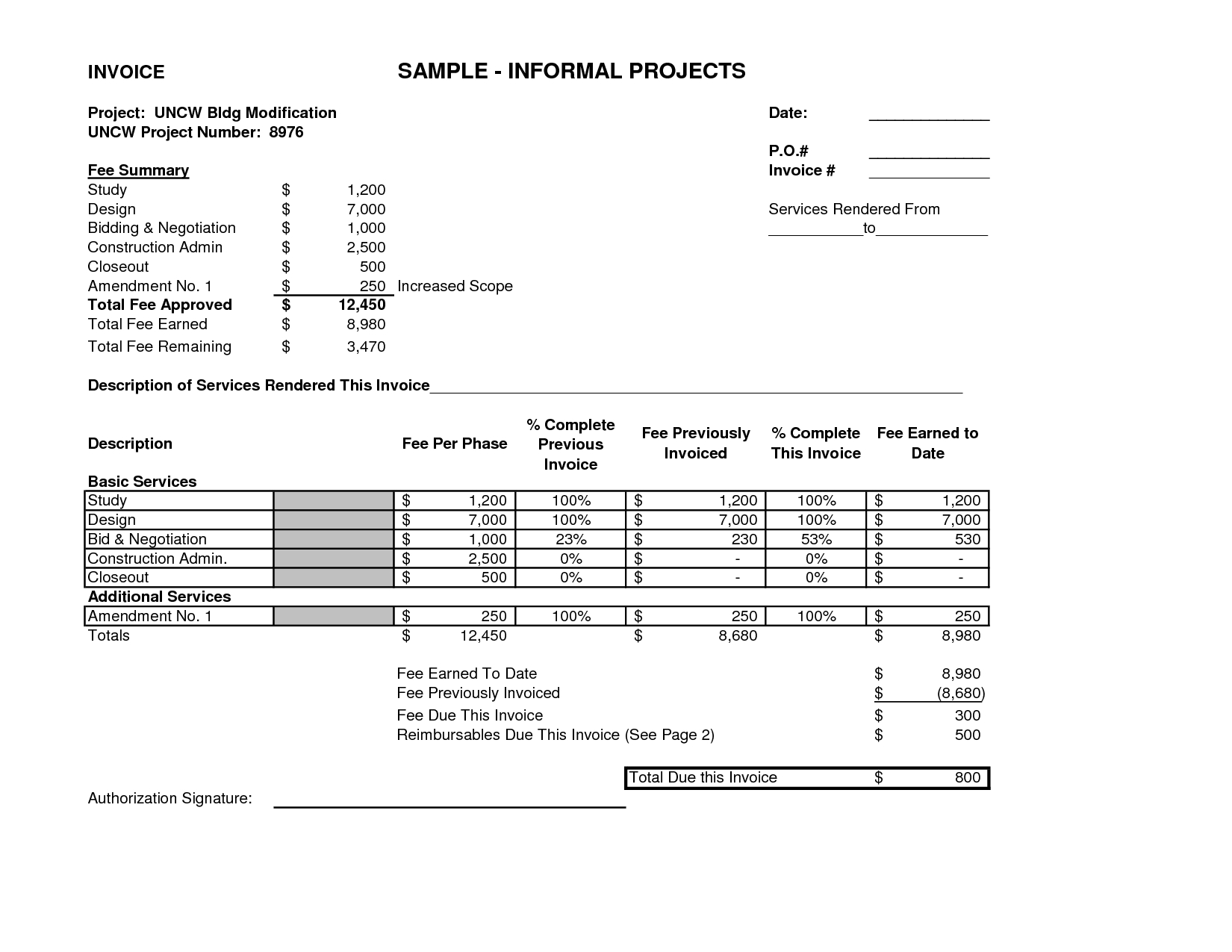 example of invoice for services rendered invoice template ideas