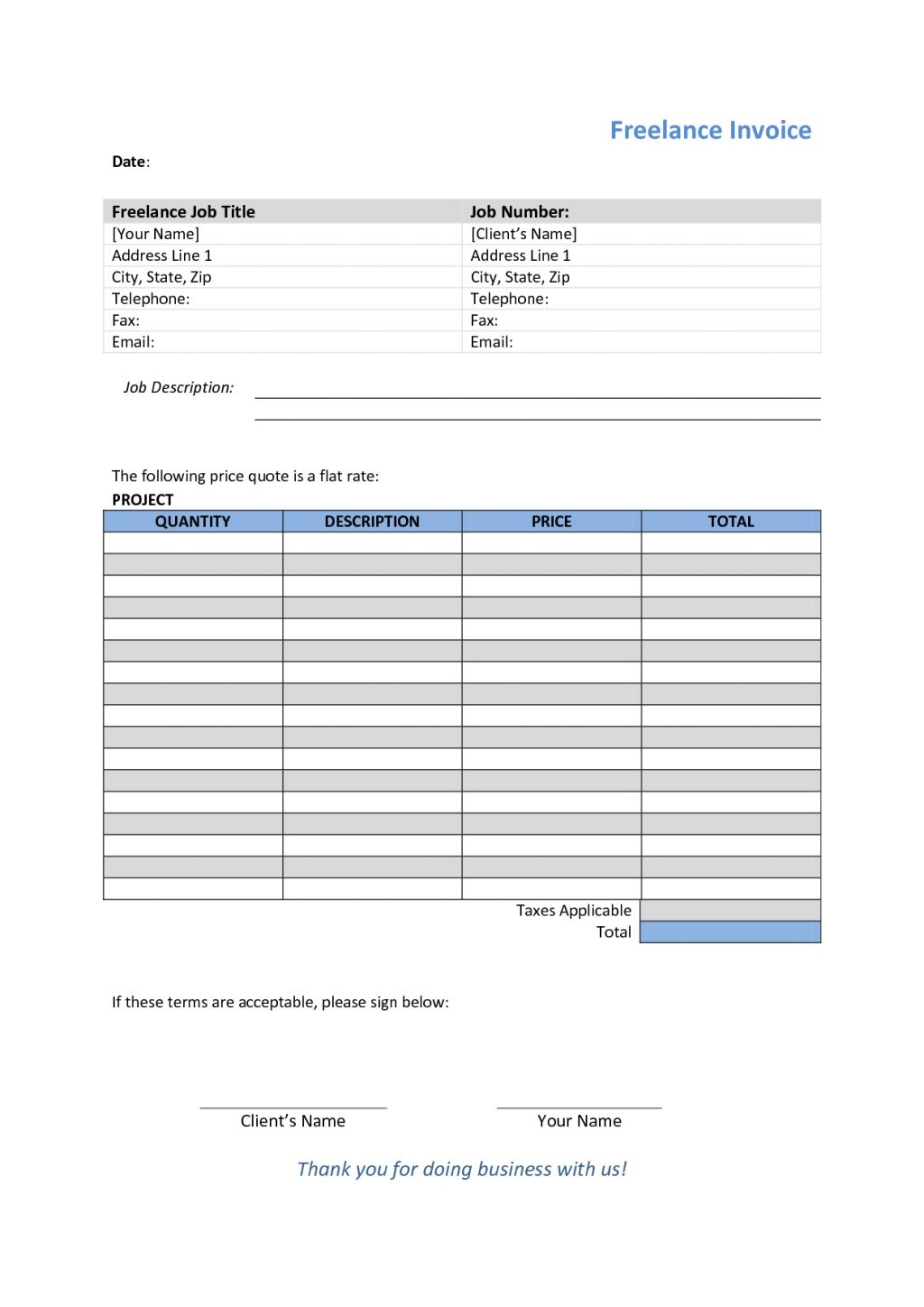 Written Invoice Template