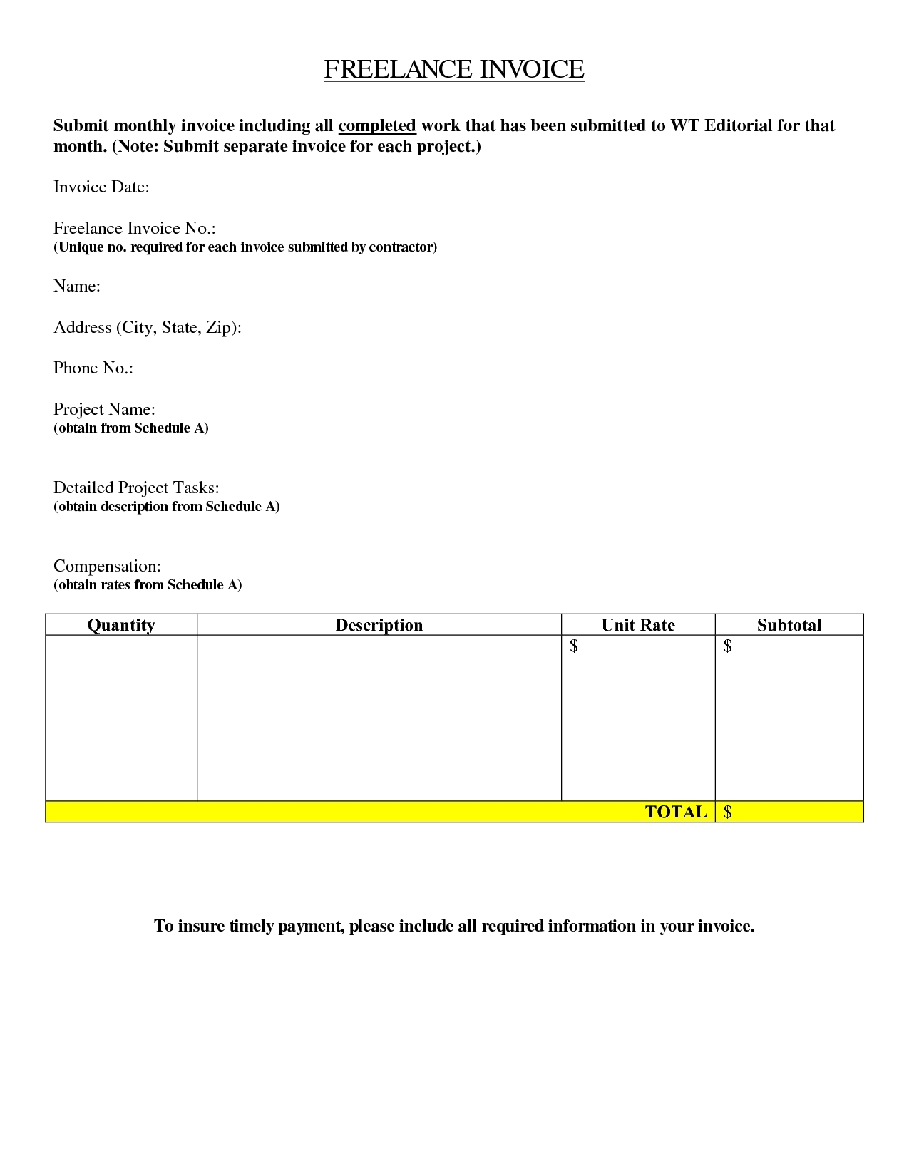 Written Invoice Template