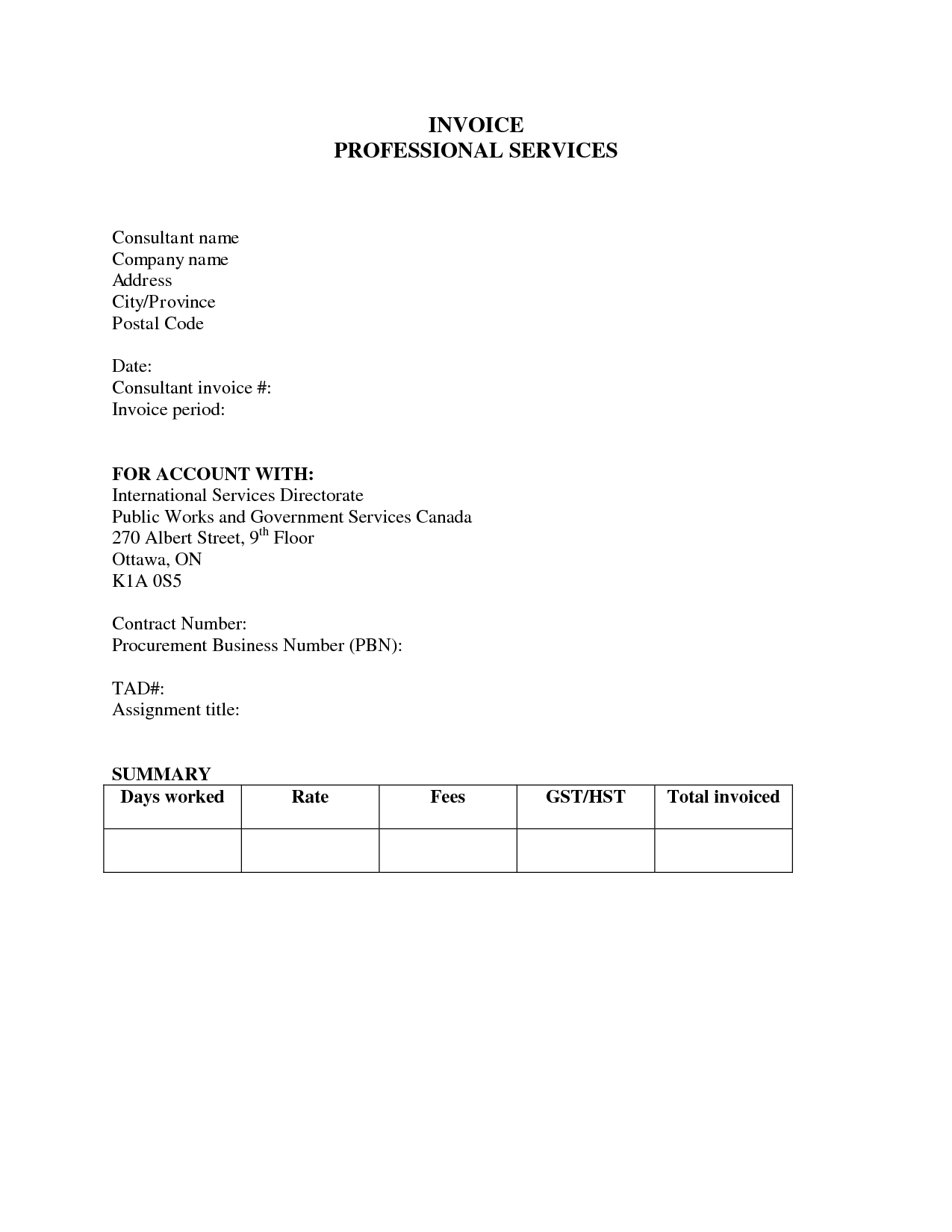 professional services invoice template india