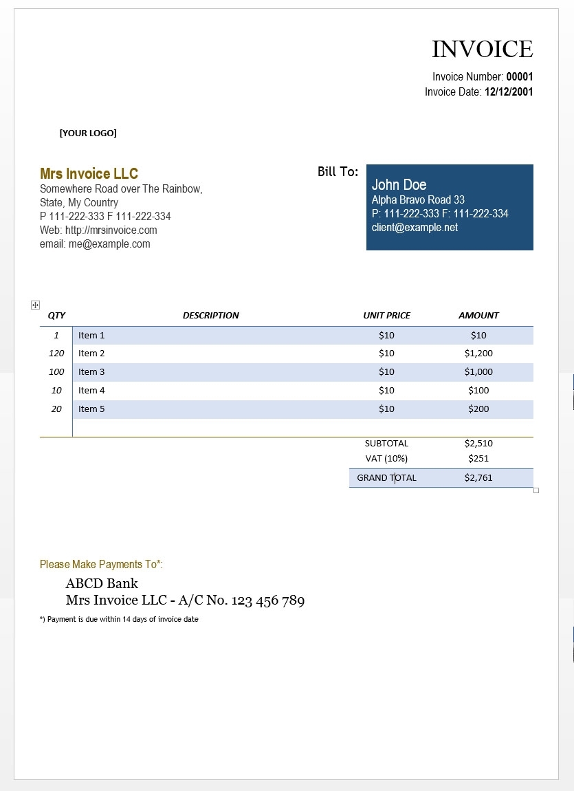 Invoice For Self Employed Template