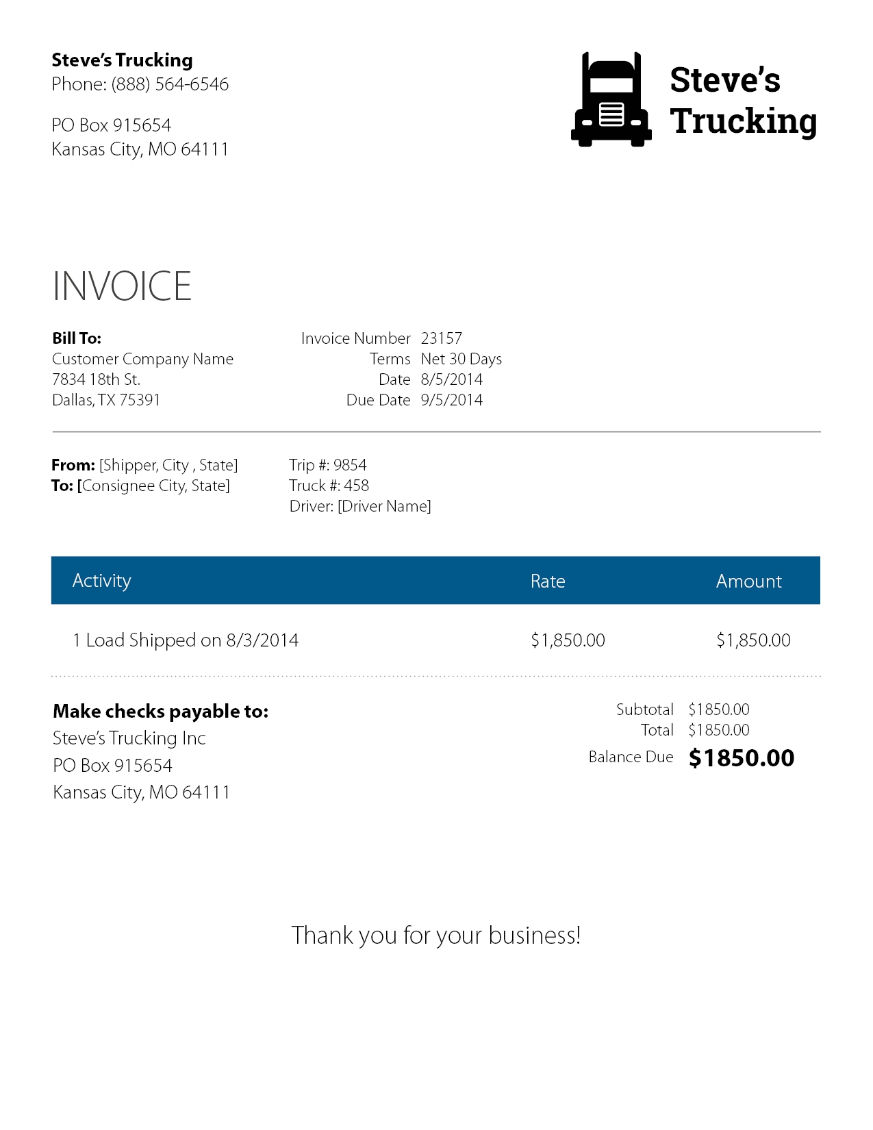 Trucking Invoice Template * Invoice Template Ideas