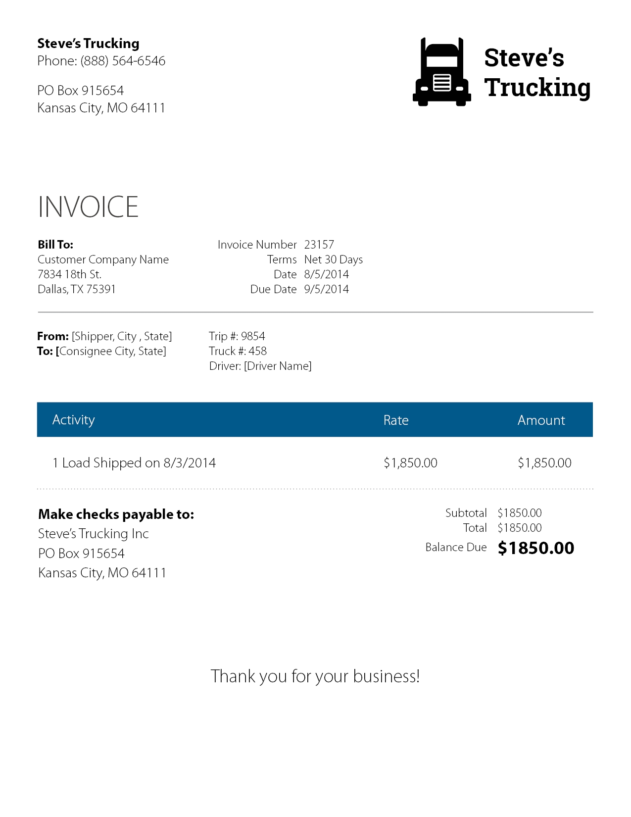 trucking invoice template invoice template ideas