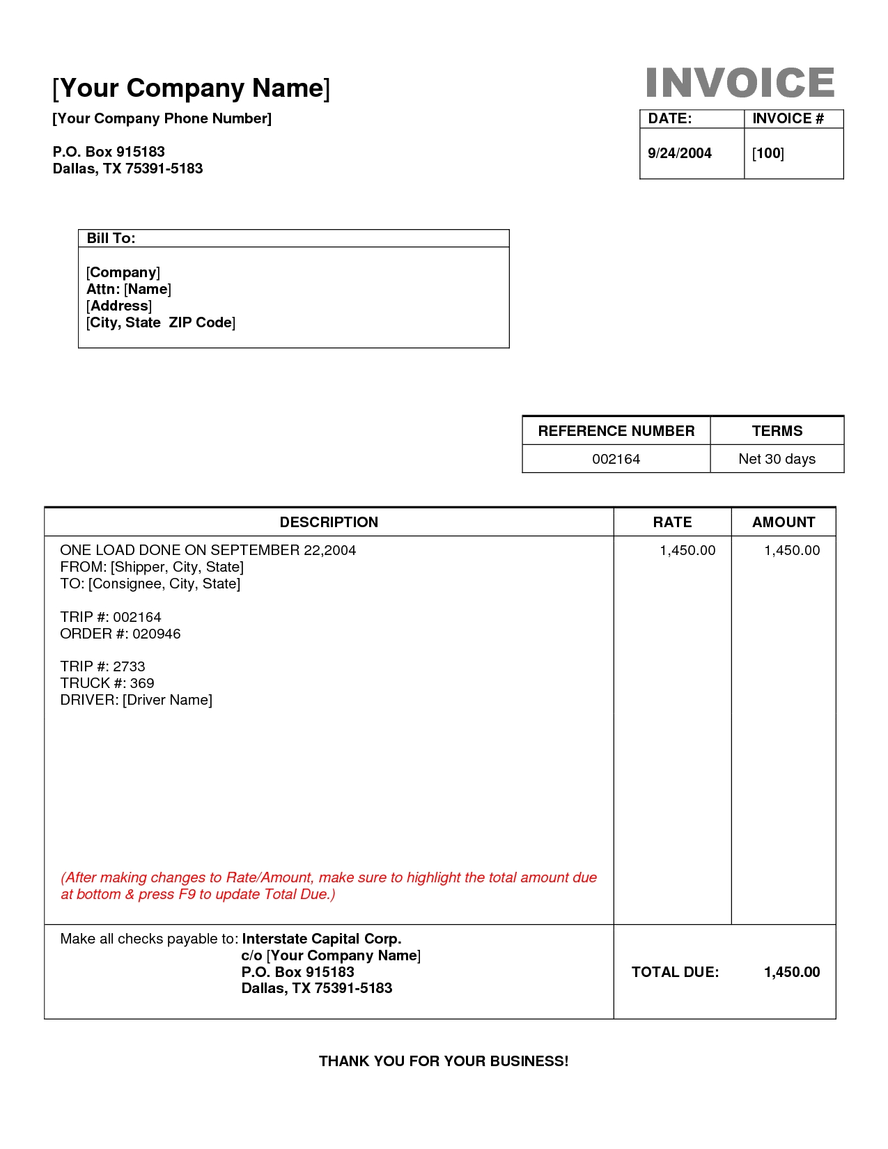 Trucking Invoice Template Invoice Template Ideas