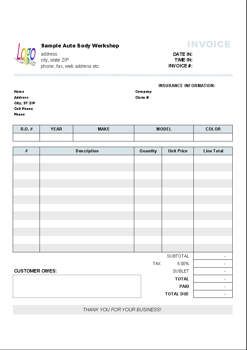 Repair Invoice Template