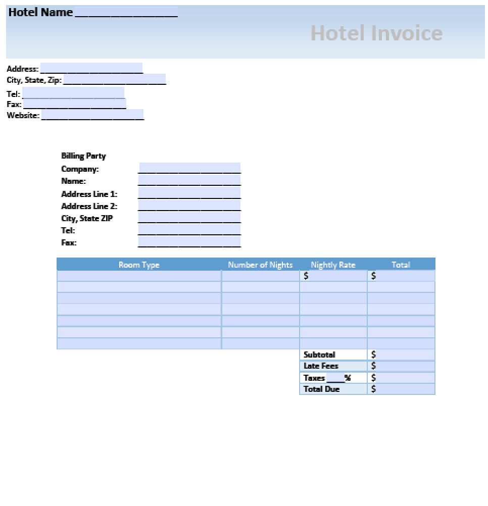 free hotel invoice template excel pdf word doc accommodation invoice template