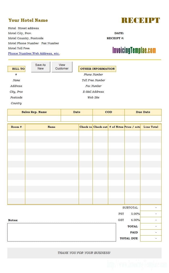 free hotel receipt template accommodation invoice template