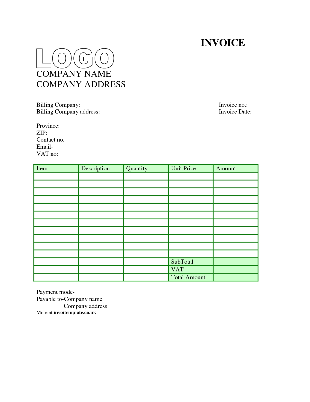 Free Invoice Template Uk Word