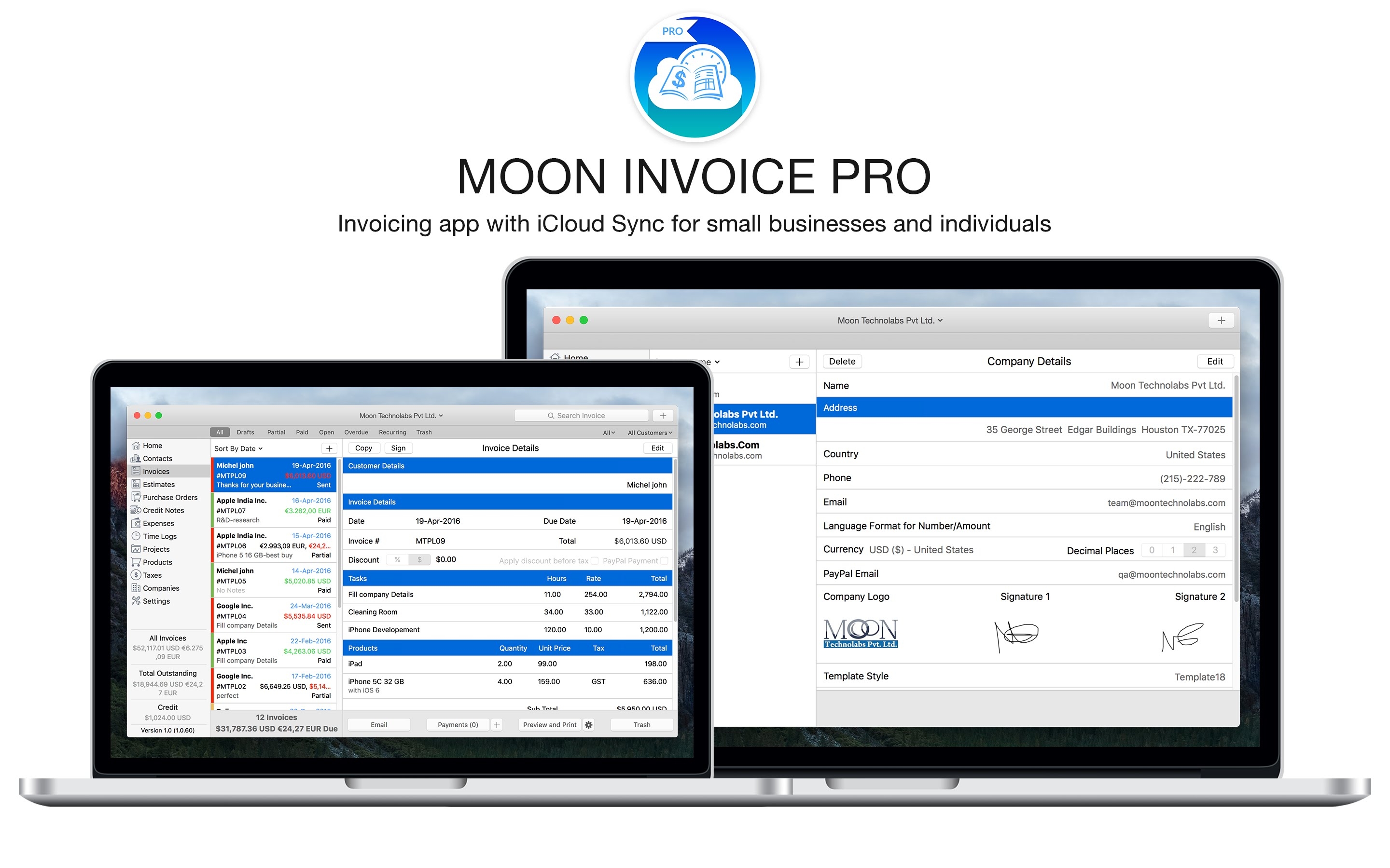 invoices estimates time tracking with mac os x moon invoice invoice and estimates pro