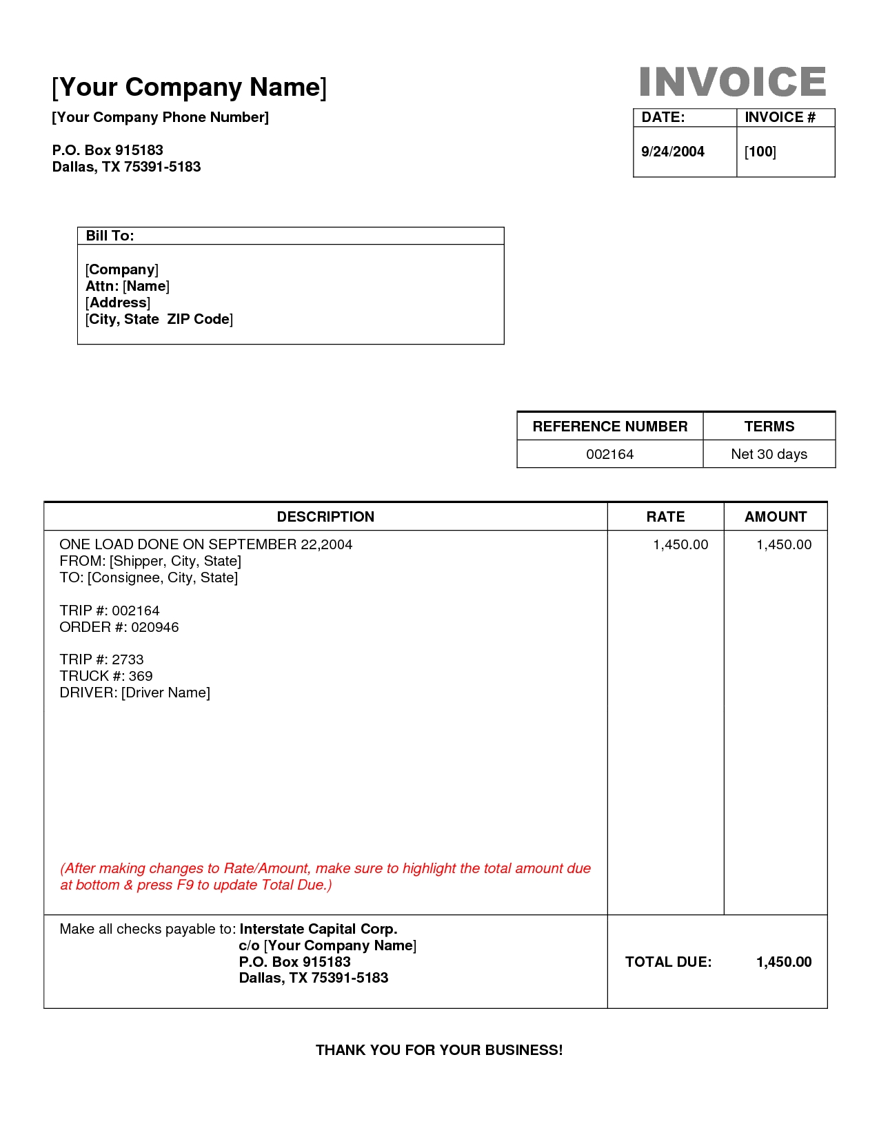 Printable Trucking Invoice Template Printable Coloring Pages