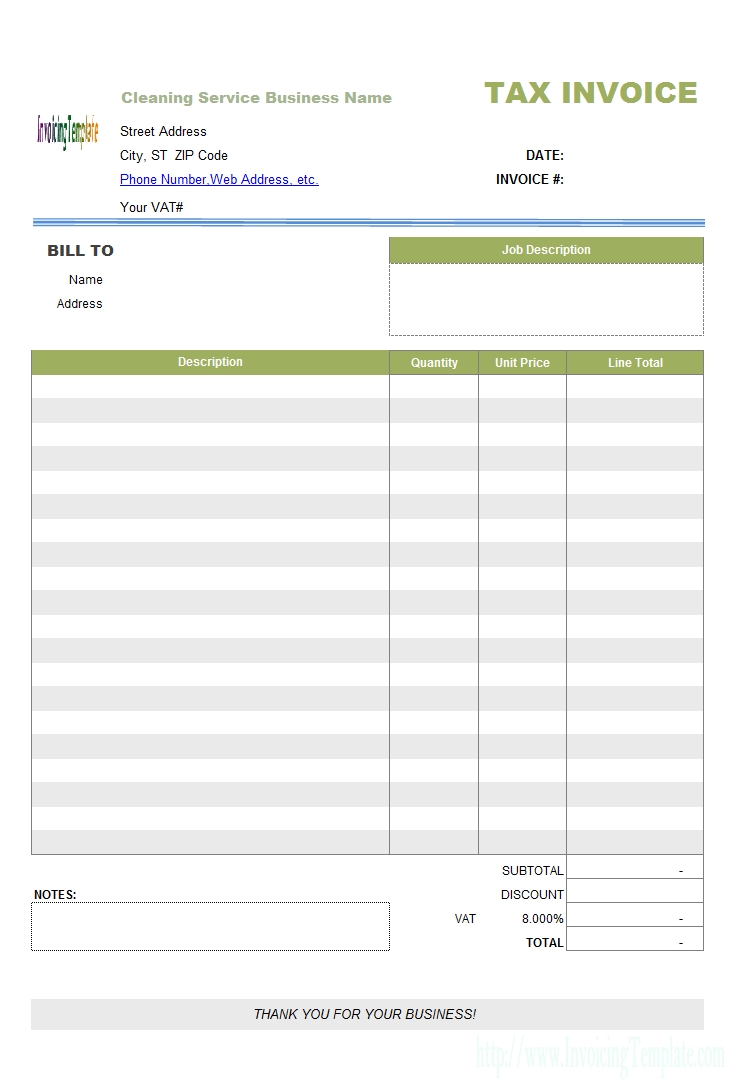 cleaningbill printed invoice template numbers