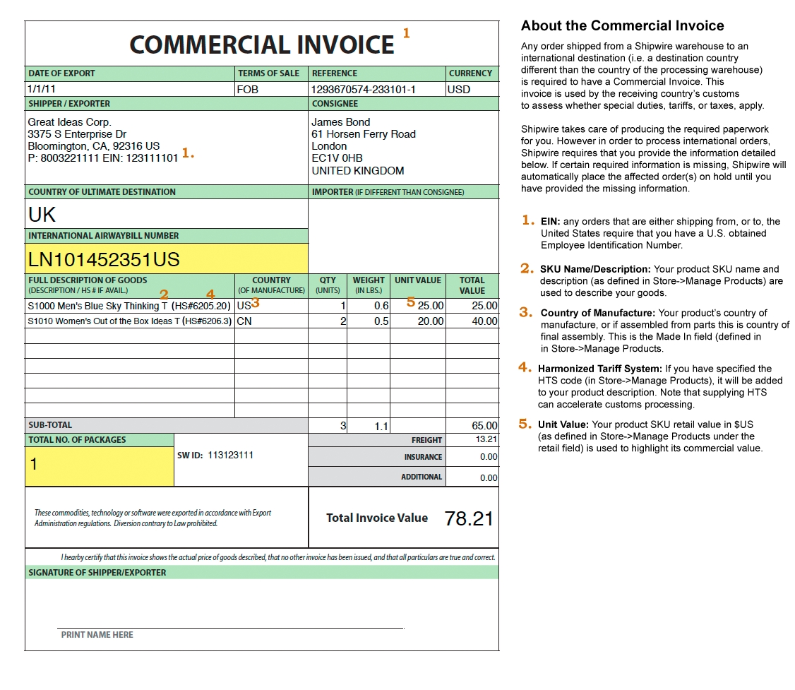 Commercial Invoice For Customs