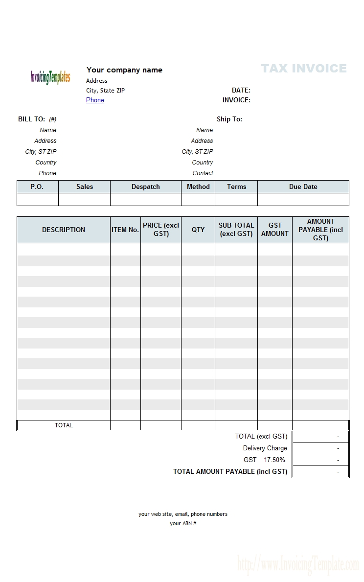 free australian gst invoice template form invoice excel