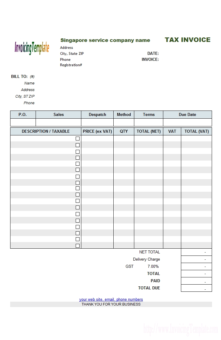 free singapore gst invoice template service pre printed invoices