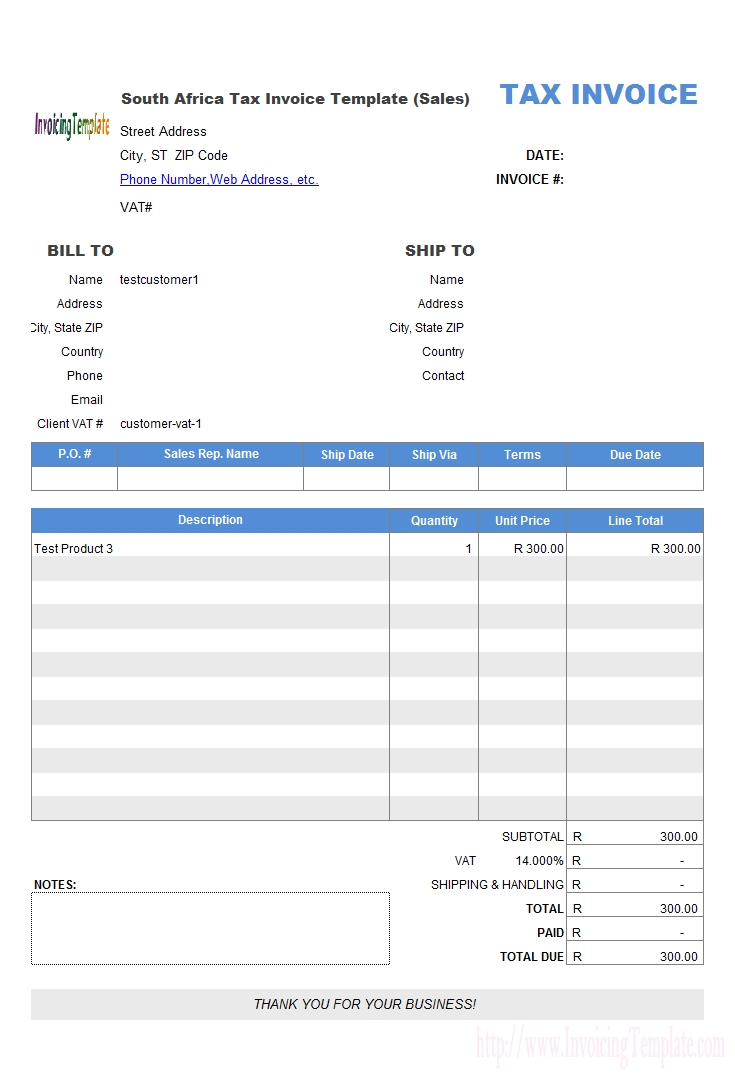 South African Invoice Template