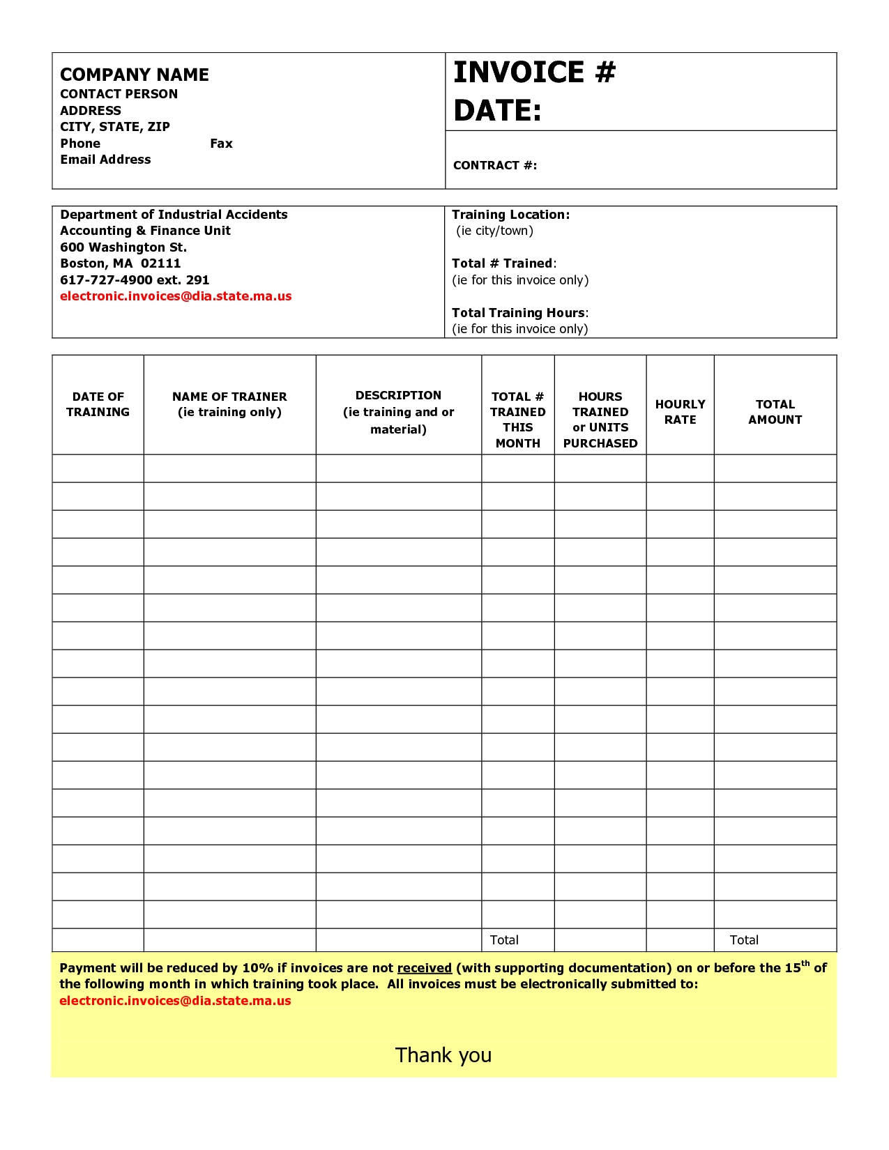 fitness professional invoice template