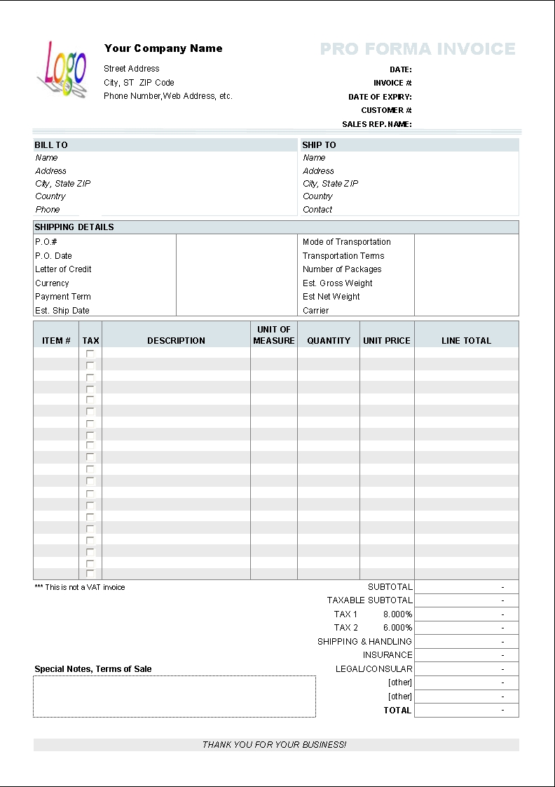 pro forma vat invoice free proforma invoice template uniform invoice software 792 X 1122