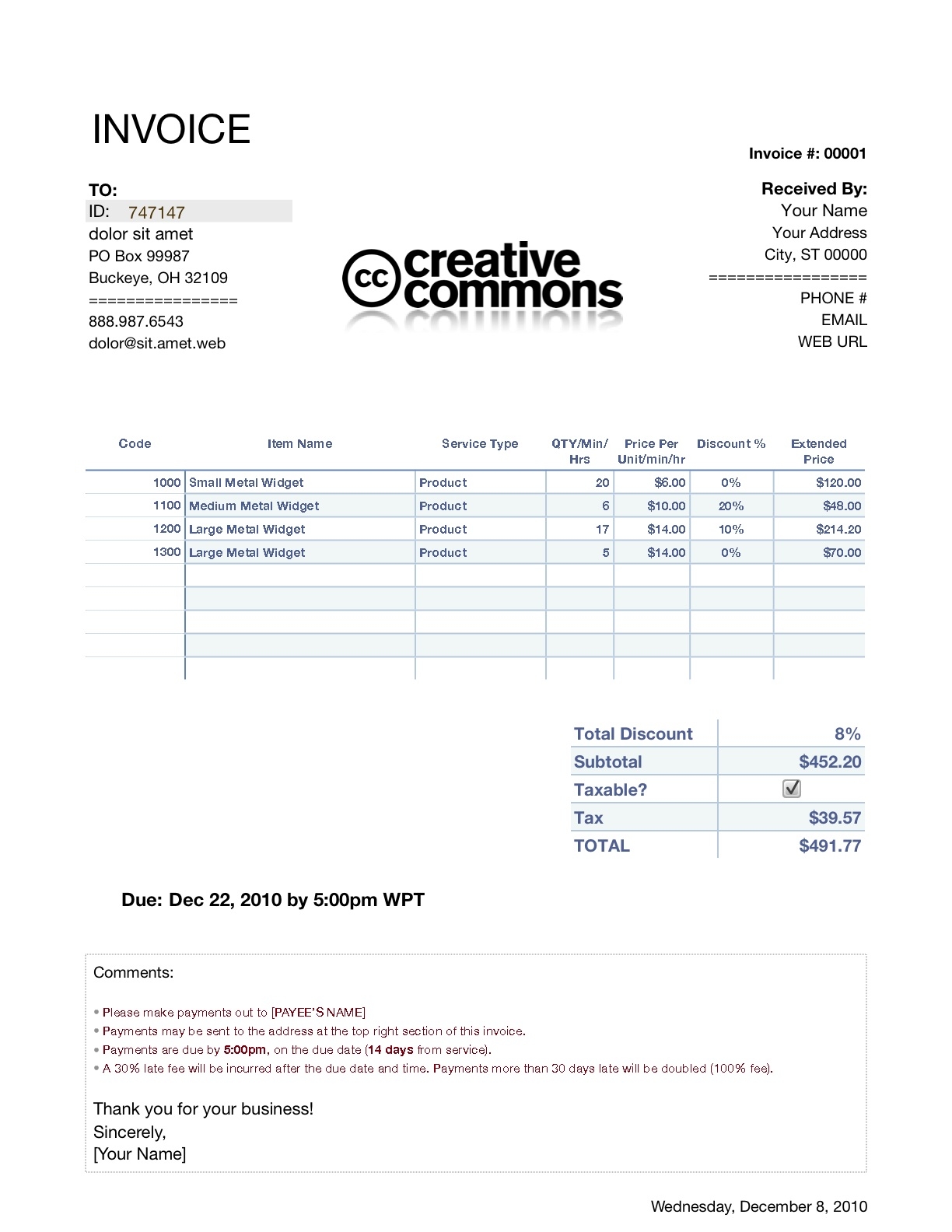 invoice number