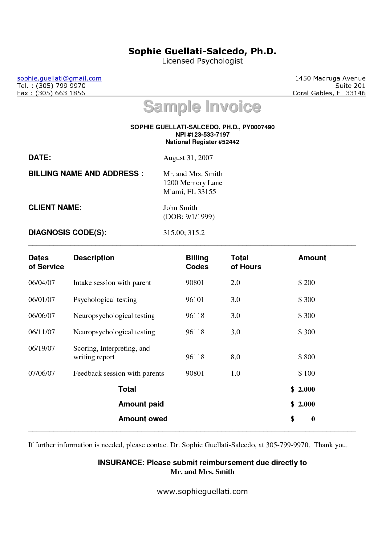 Written Invoice Template