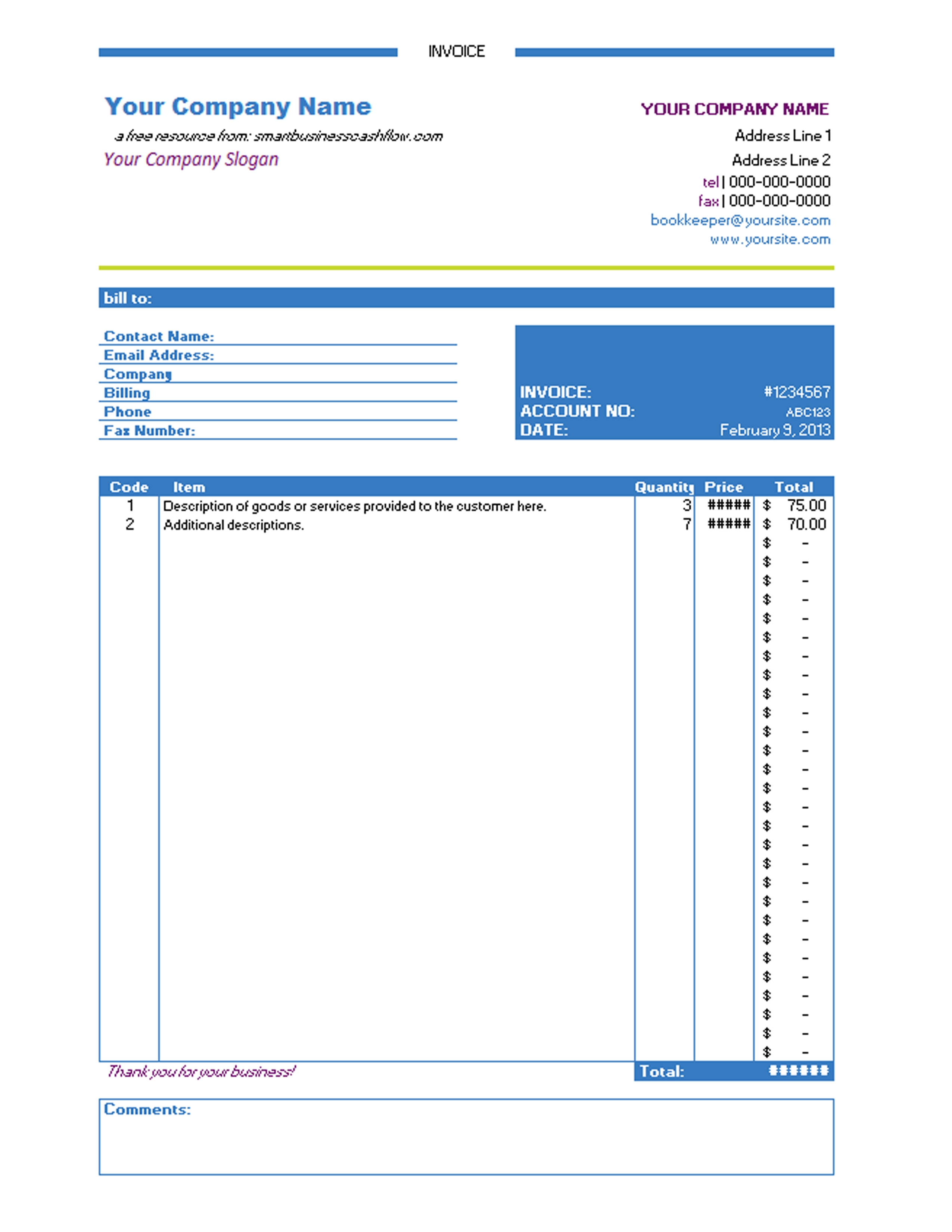Invoice Template Excel Free