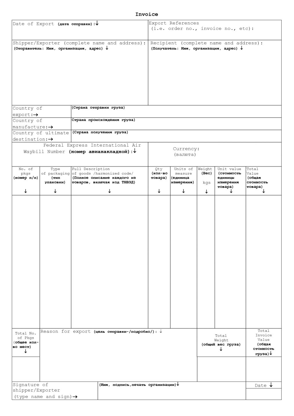 commercial invoice template fedex