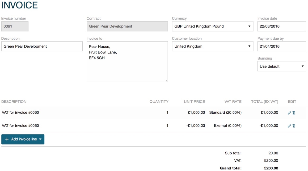 creating a vat only invoice inniaccounts raising an invoice