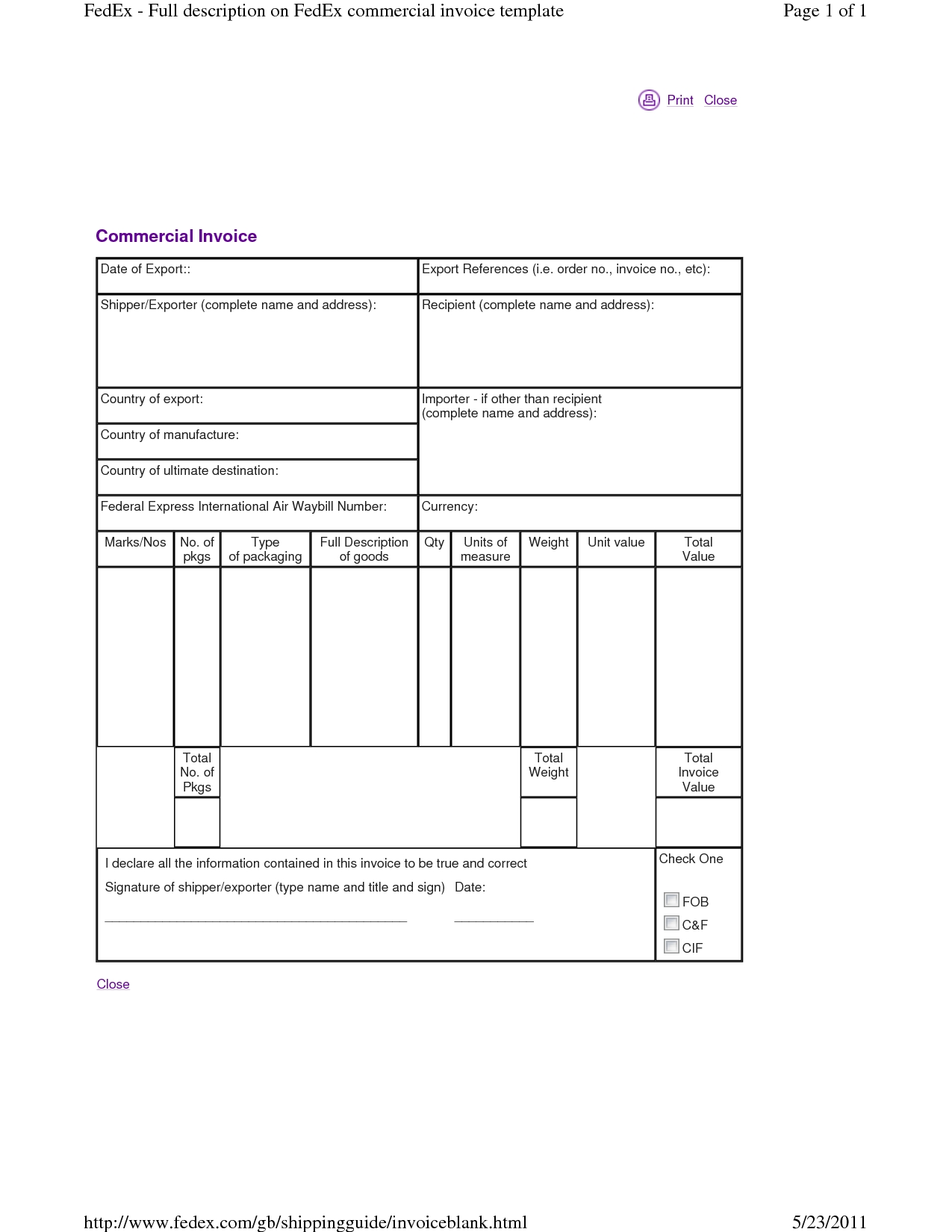 Fedex Proforma Invoice Template - Riset