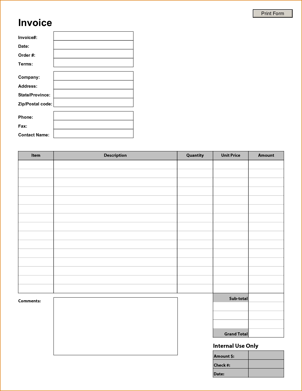 free blank invoices 8 free printable blank invoices incident report template 1279 X 1654