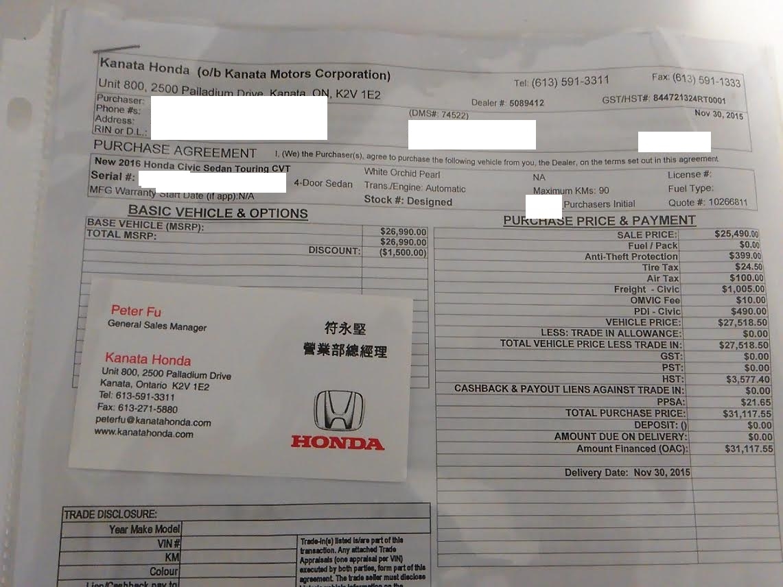 Honda Accord Dealer Invoice