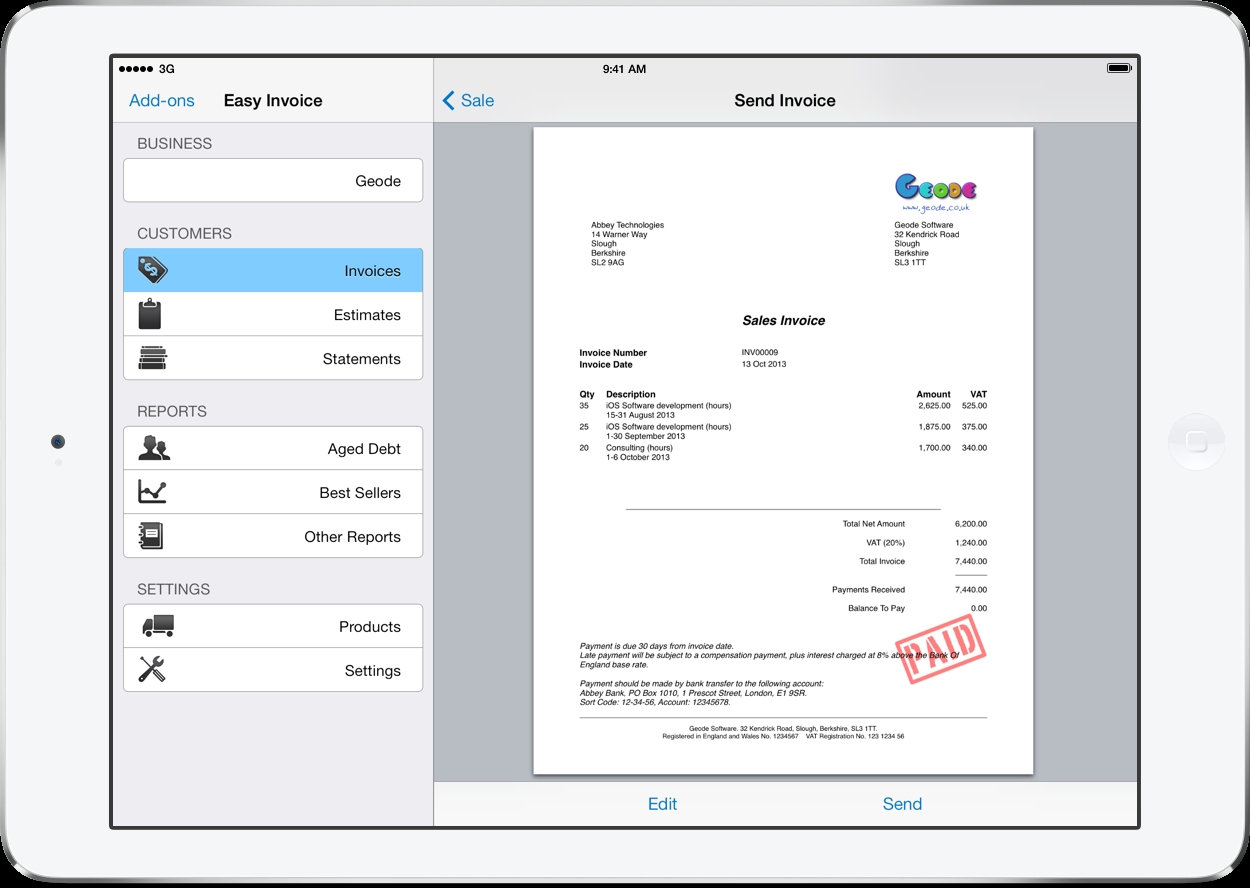 pdf invoicing for ipad iphone and mac easy invoice invoice app ipad