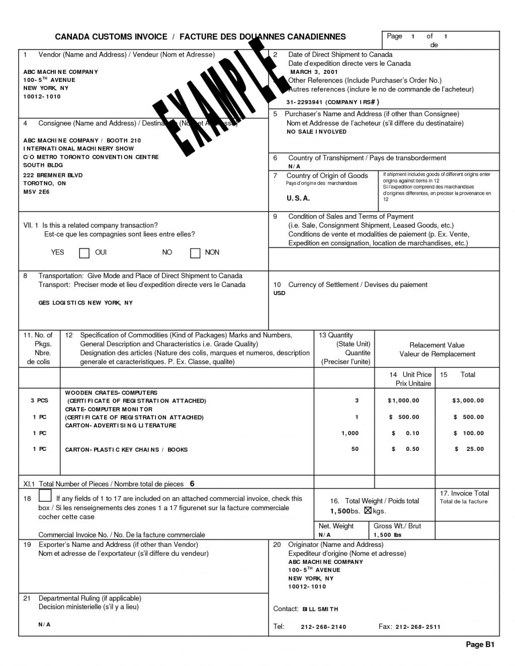 sample canada customs invoice form general customs invoice invoic canada custom invoice