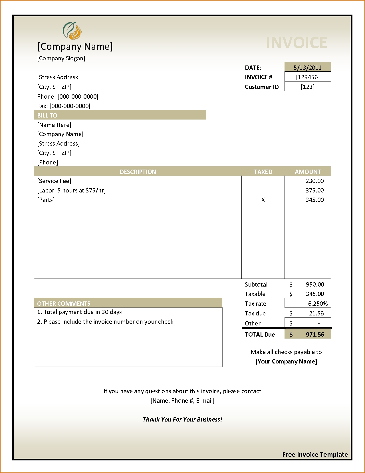 7 free download invoice template incident report template free download invoices