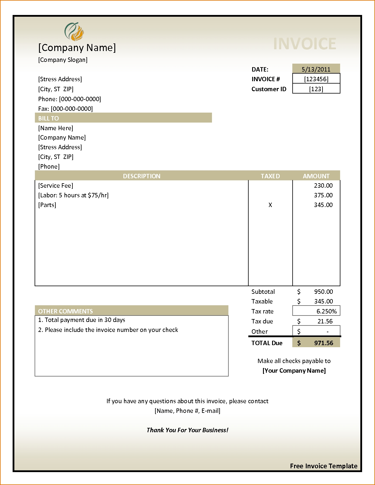 Free Download Invoices Invoice Template Ideas