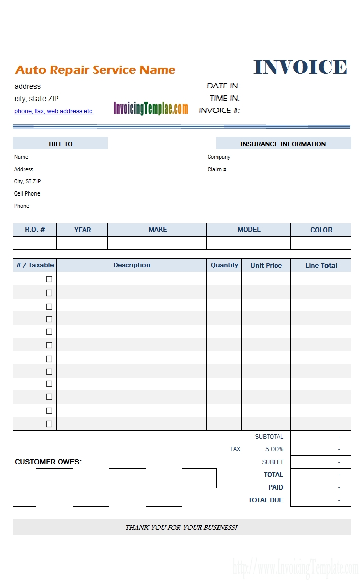 Repair Shop Invoice * Invoice Template Ideas