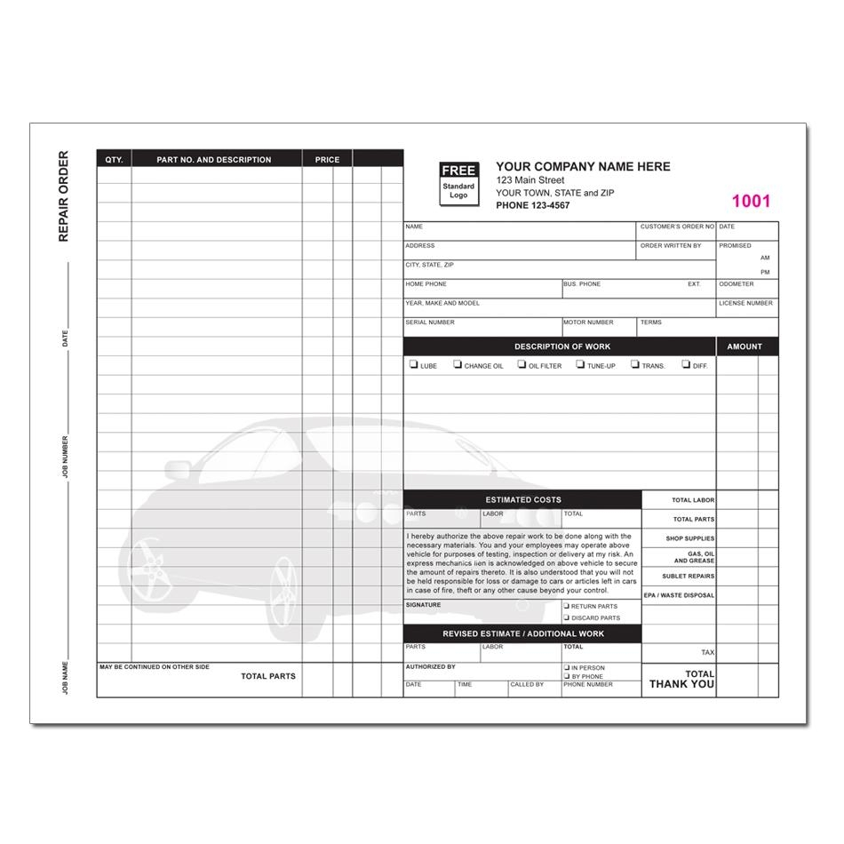 automotive repair invoice work order estimates designsnprint invoice for work