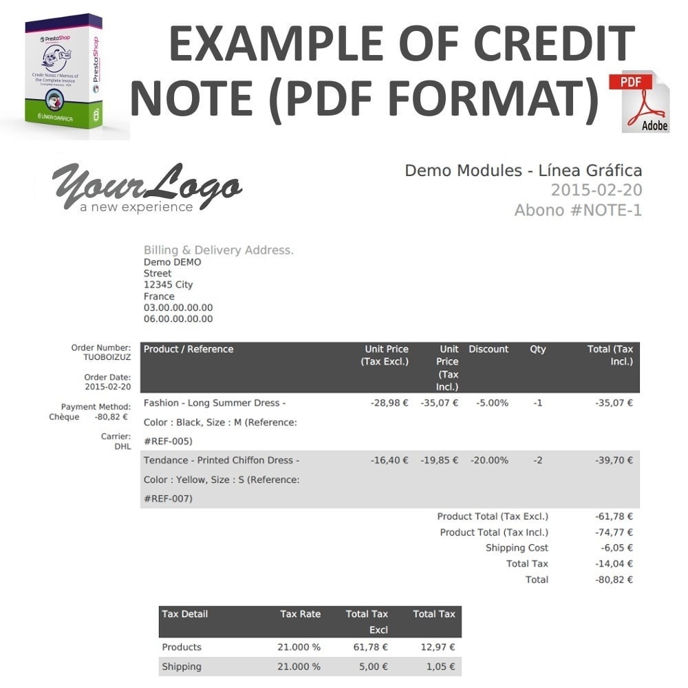 credit notes memos of the complete invoice in pdf prestashop credit note invoice