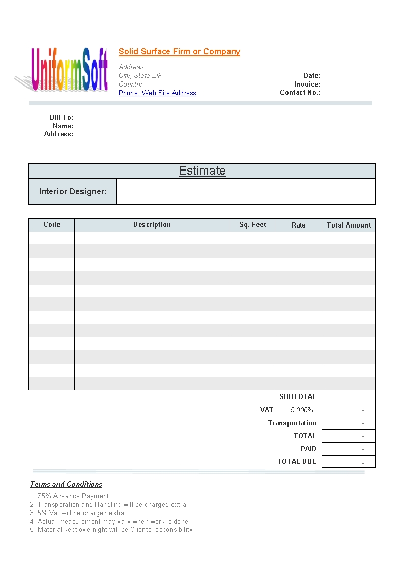 download construction estimate template for free uniform invoice free invoices and estimates