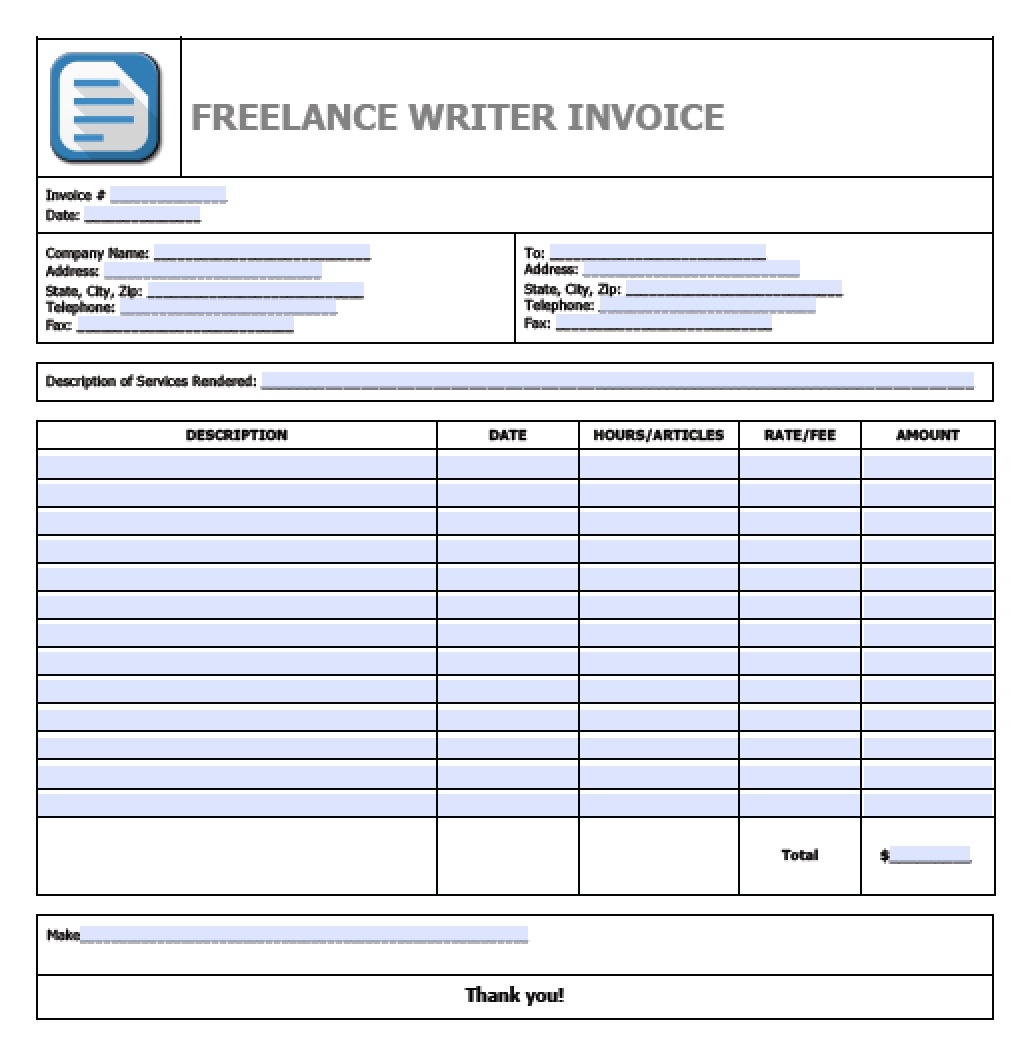 free freelance writer invoice template excel pdf word doc writing invoice template