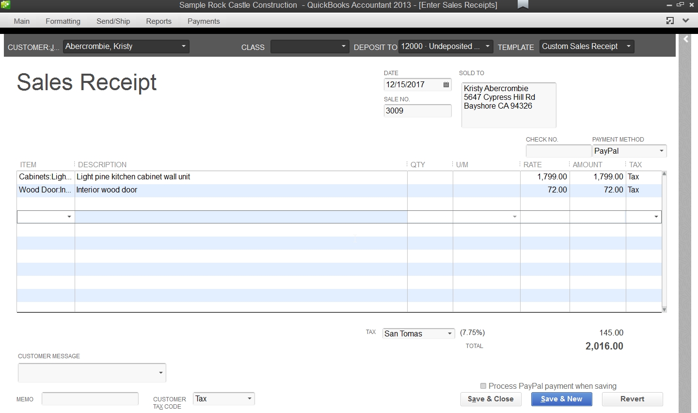 quickbooks sales receipts vs sales order