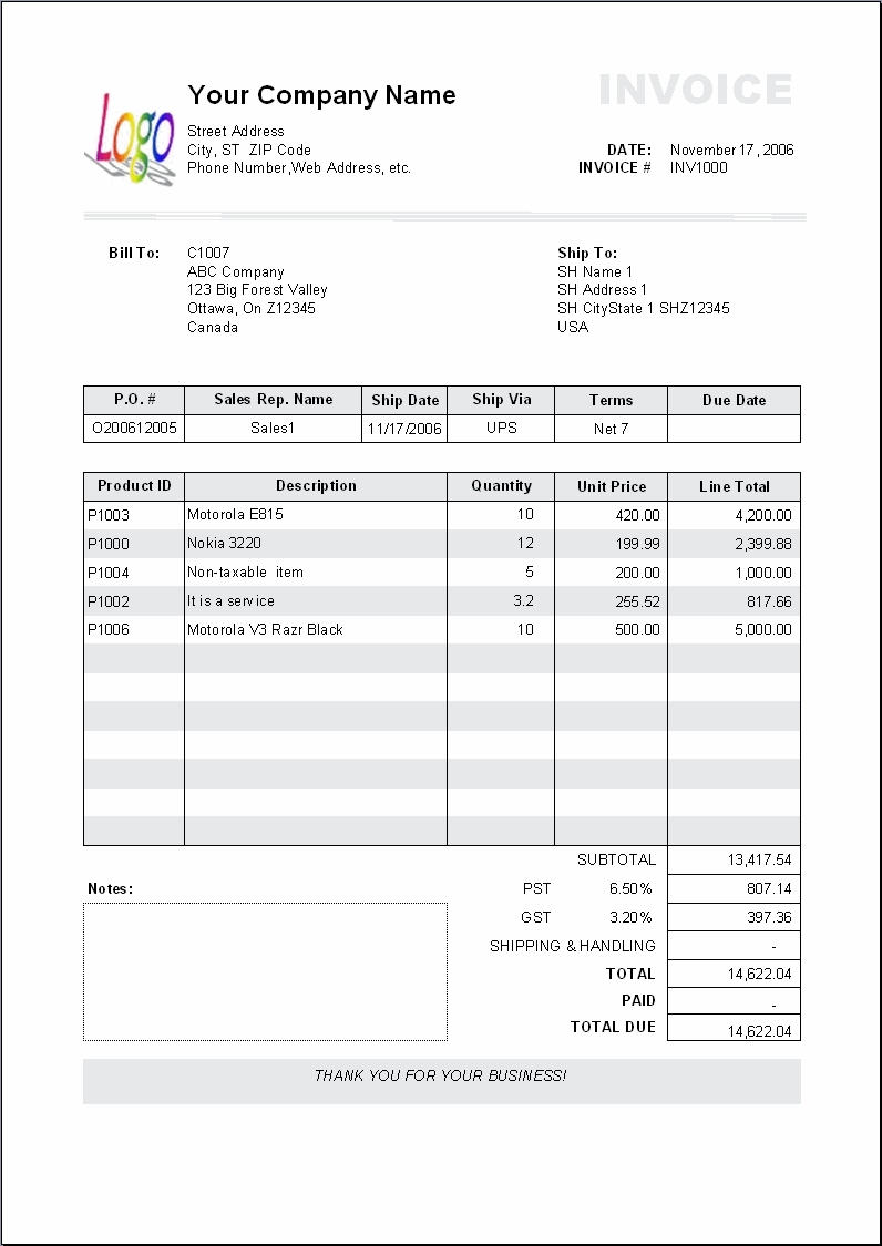 invoice simple vancouver