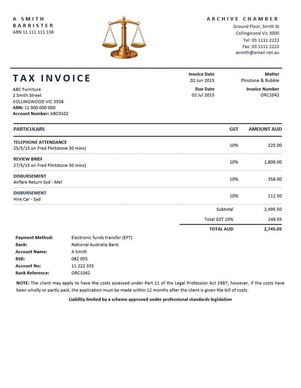 legal invoice templates