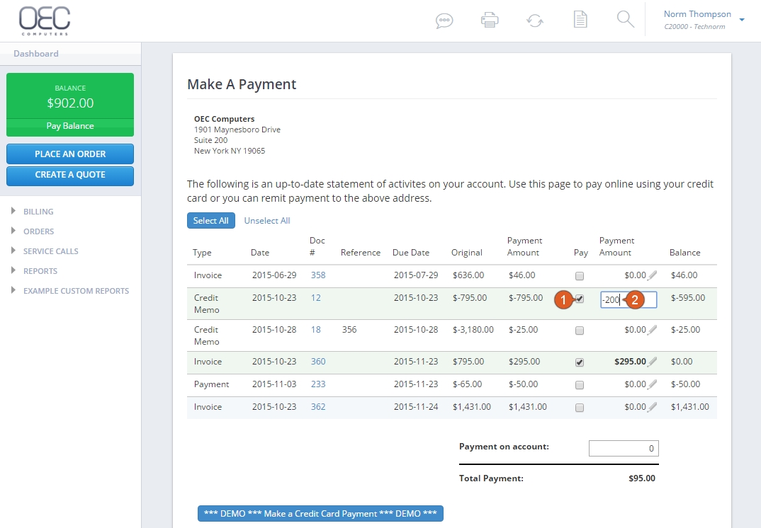 making payments using customer portal zedsuite help and credit memo invoice