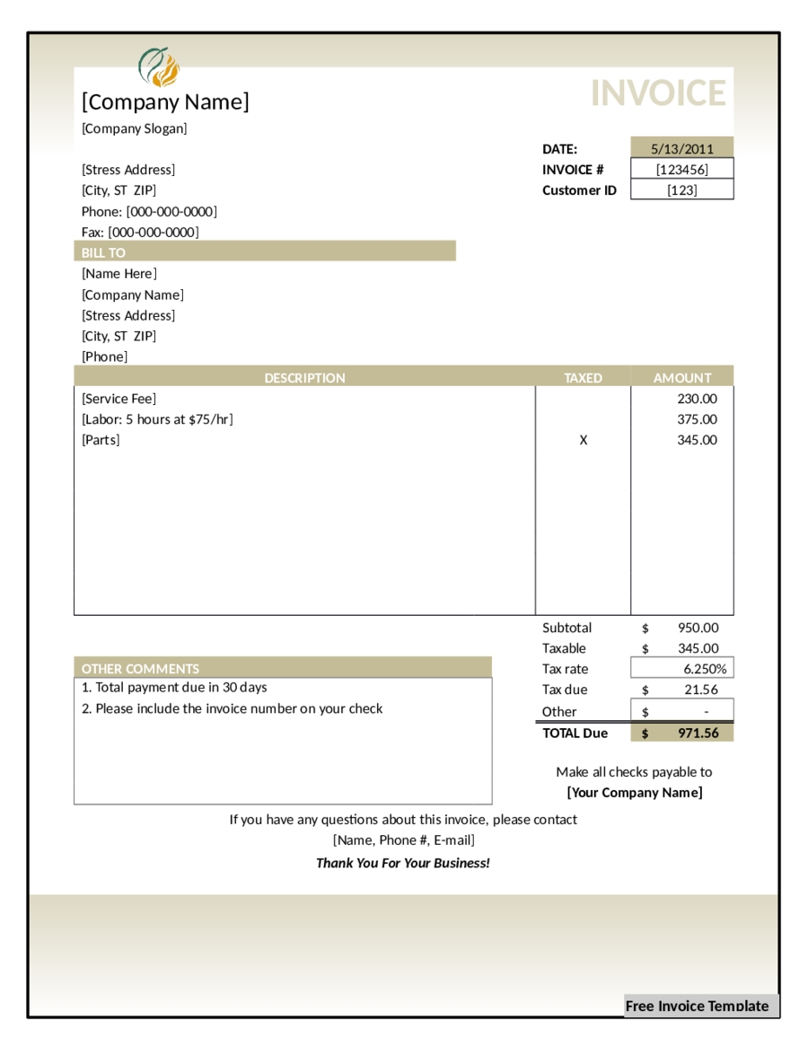 invoice template word download free