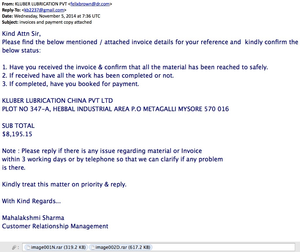 please find attached invoice for your malware traffic analysis 2014 11 05 phishing email 1040 X 873
