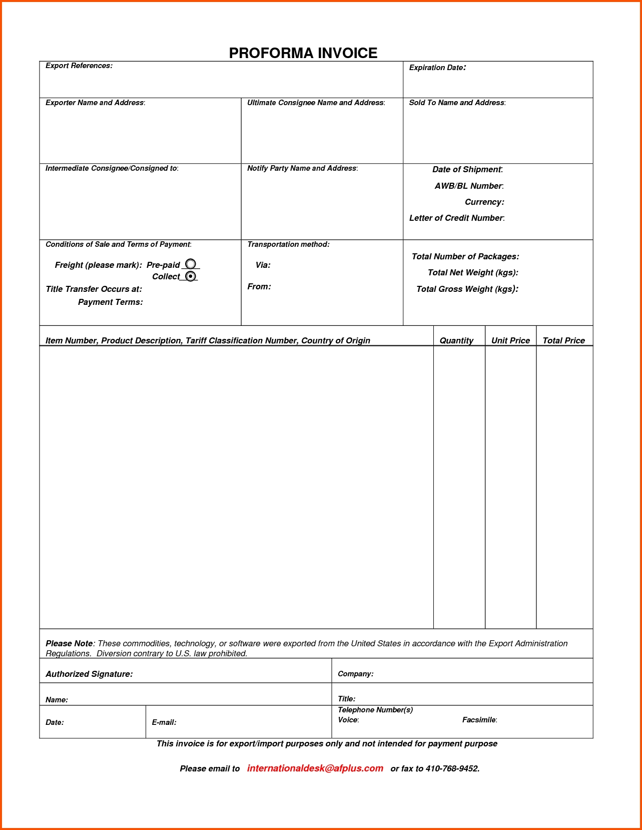 Proforma Invoice For Export