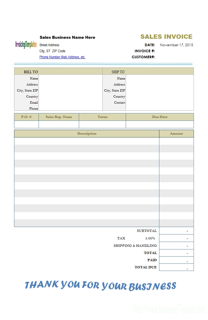 sales invoice template sample sales invoice